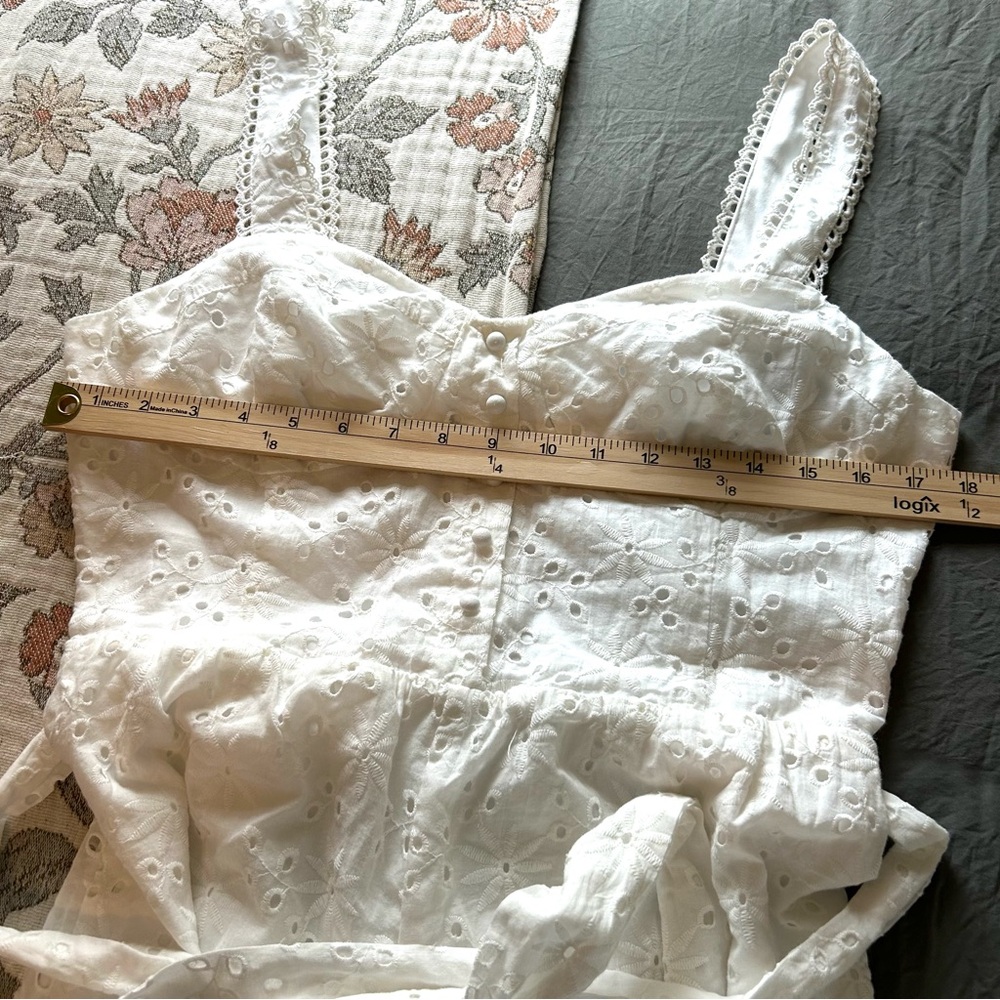 LuLus Sweetest Angel Ivory Eyelet Embroidered Tie-Front Jumpsuit. Size Large. - Picture 11 of 13